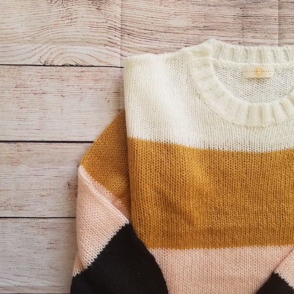Sweaters - Colorblock Stripe Bell-Sleeve Sweater